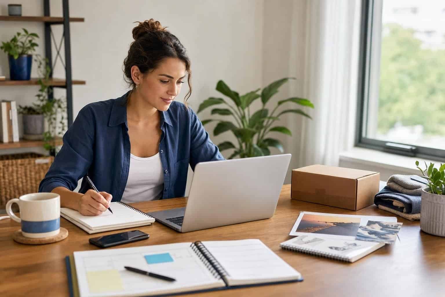 Laptop, smartphone, and money representing side-hustle planning.